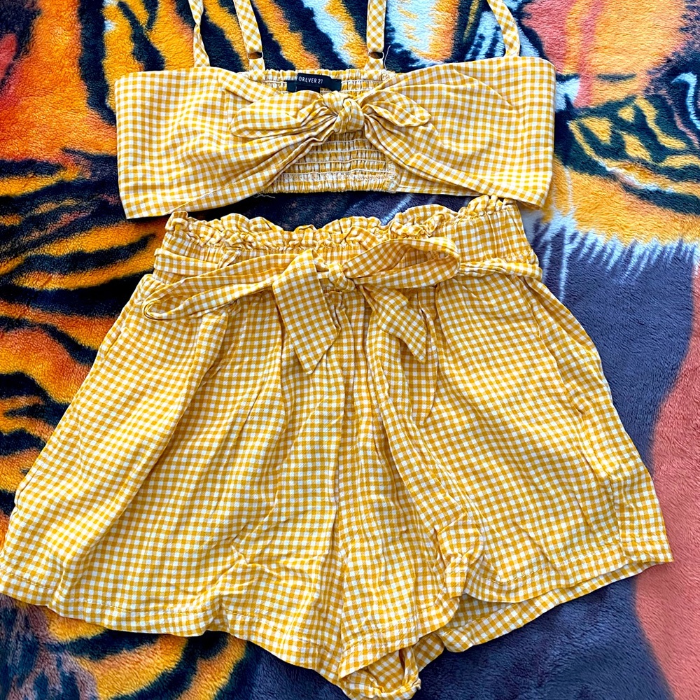 Forever 21 two piece yellow checkered set!